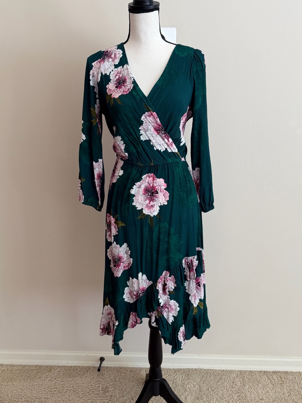 Plenty by Tracy Reese Teal Green Floral Wrap Midi Dress